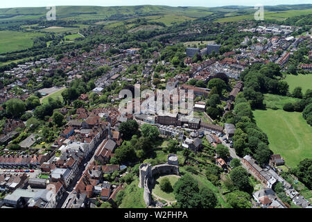 Vue aérienne de Lewes, montrant Château de Lewes Banque D'Images