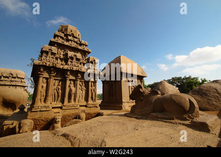 Cinq Ratha, Mamallapuram (Mahabalipuram), UNESCO World Heritage Site, Tamil Nadu, Inde, Asie Banque D'Images