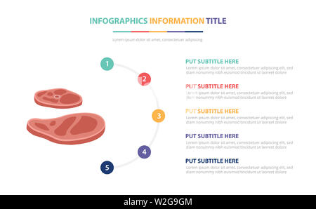 Pavé de boeuf infographic template concept avec cinq points liste et différentes couleurs, lignes modernes fond blanc - vector illustration Banque D'Images