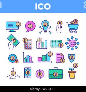 ICO, vecteur de Bitcoin fine ligne Icons Set Illustration de Vecteur