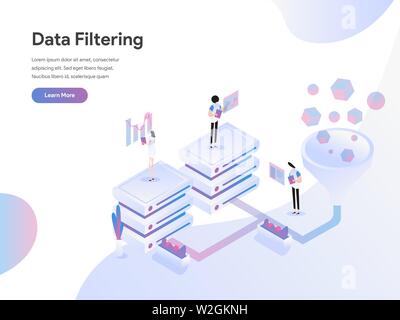Modèle de page d'atterrissage de filtrage de données Concept Illustration isométrique. Modèle plat concept de conception de page web pour le site Web et site web mobile Illustration de Vecteur