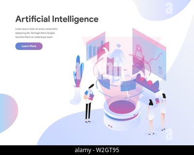 Modèle de page d'atterrissage de l'Intelligence Artificielle Concept Illustration isométrique. Design plat isométrique concept de conception de page web pour le site web Illustration de Vecteur