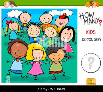 Cartoon Illustration de Tâche d'enseignement comptant pour les enfants ayant des enfants heureux groupe de caractères Illustration de Vecteur