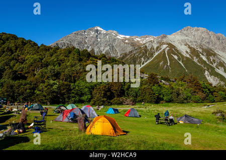 Le White Horse Hill camping (près de Mt Cook Village), Mt Cook National Park, South Island, New Zealand Banque D'Images