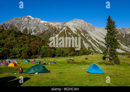 Le White Horse Hill camping (près de Mt Cook Village), Mt Cook National Park, South Island, New Zealand Banque D'Images