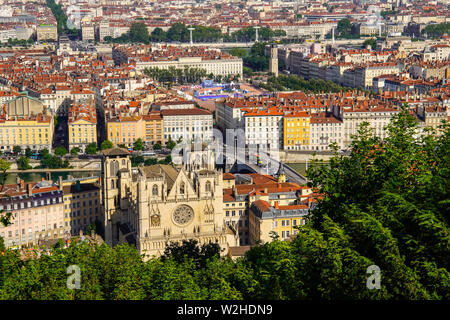 Portrait de Lyon par le Rhône et Saône passe par sa vieille ville.,France. Banque D'Images