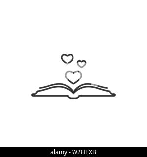 Livre ouvert avec les pages et le cœur battant. Isolé sur fond blanc. L'icône de la ligne de télévision bibliophile. Vector illustration. Aimer la lecture d'un logo. Romantic Illustration de Vecteur