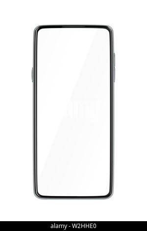 Vue avant du cadre avant-moins smartphone avec l'écran est vide, isolé sur fond blanc Banque D'Images
