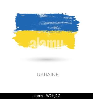 Coups de pinceau coloré de l'Ukraine a peint l'icône du drapeau national. Texture peint. Illustration de Vecteur