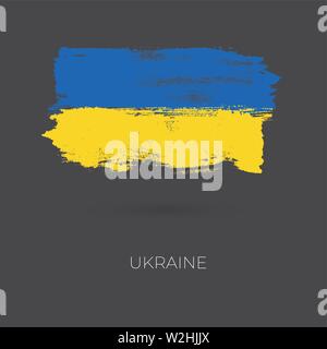 Coups de pinceau coloré de l'Ukraine a peint l'icône du drapeau national. Texture peint. Illustration de Vecteur