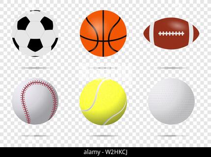 Ballons de sport réaliste big vector set isolé sur fond transparent. Illustration de golf et de baseball, match de football et de tennis, eps 10 Illustration de Vecteur