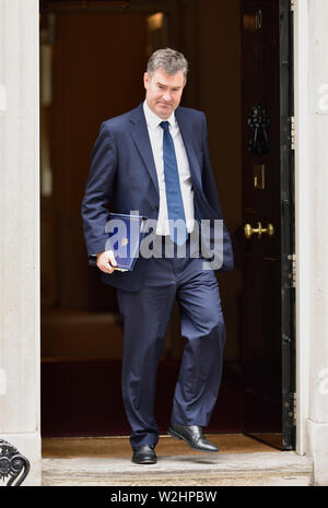 Londres, Royaume-Uni. 9 juillet 2019. Ministres quittent la réunion hebdomadaire du cabinet au No 10. David Gauke (Lord chancelier et secrétaire d'Etat à la Justice) Banque D'Images