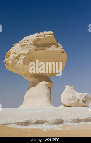 L'EGYPTE, Farafra, Nationalpark Désert Blanc , bizarre et unique de champignons blancs comme les roches de craie façonné par le vent et l'érosion du sable au cours du siècle dans la région de dunes de sable Banque D'Images