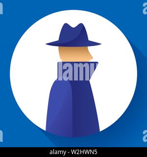 Concept de l'anonymat, spy, détective, agent, anonym en manteau et chapeau, anonyme, l'icône illustration vectorielle. Illustration de Vecteur
