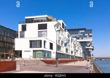 Le bâtiment résidentiel Wohnwerft par les architectes boeufs und Roemer au Rheinauhafen, dans l'arrière-plan les maisons Grue, Cologne, Allemagne. Europ Banque D'Images