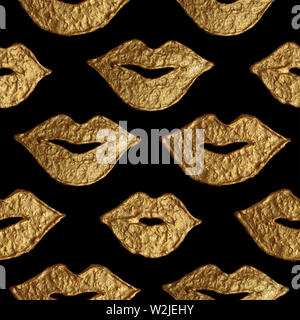 Lèvres peintes à la main d'or motif transparent. La texture en bouche d'or abstrait style vintage. Fond brillant sourire. Banque D'Images