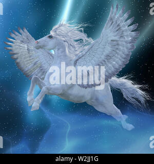 Pegasus Pegasus - Mystique mystique est un étalon divin qui est un cheval avec des ailes blanc légendaire dans la mythologie grecque. Banque D'Images