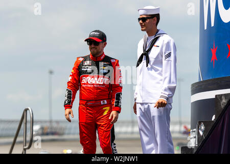 Joliet, Illinois, United States - 29 juin 2019 : Justin Allgaier introduits avant d'Eurosport France NASCAR Camping World Series race 300. Banque D'Images