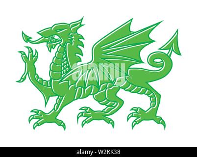 Dragon vert sur fond blanc - Vector illustration of Fantasy Monster. Illustration de Vecteur