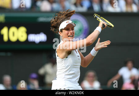 8 juillet 2019 - Londres, Royaume-Uni - Johanna Konta (GBR) lors de son match contre Petra Kvitova (CZE) en simple dames leur quatrième match. (Crédit Image : © Andrew Patron/Zuma sur le fil) Banque D'Images