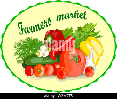 L'état plat des légumes. Récolte de légumes sur le marché des agriculteurs. Jardinage, végétarisme. Illustration Banque D'Images