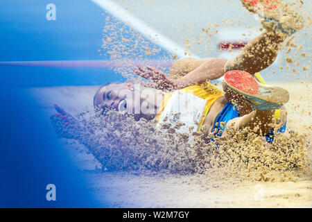 Naples, Italie. 09 juillet 2019. Maryna Bekh-Romanchuk de terres de l'Ukraine au cours de la Women's Long Saut finale à la 30e Universiade d'été à Naples, Italie, le 9 juillet 2019. Credit : Zheng Huansong/Xinhua/Alamy Live News Banque D'Images