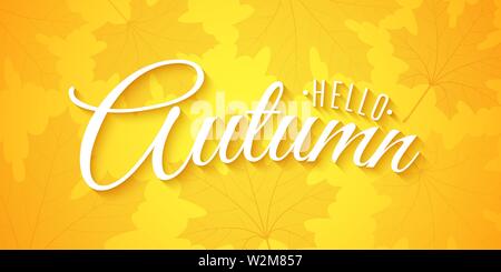 Bonjour Automne brochure. Carte de vœux. Belles Lettres. Battant feuilles d'érable. Design saisonnier.Vector illustration. EPS 10 Illustration de Vecteur