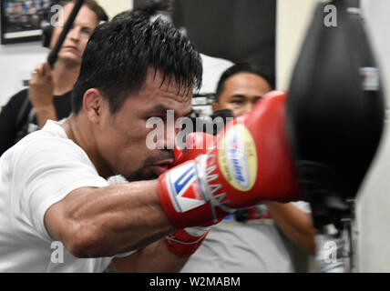 Boxeur Pro et le sénateur Manny "Pacman" Pacquiao lundi à l'entraînement de sport générique à Hollywood, CA, le 8 juillet 2019. Il sera difficile, super-légers WBA champion invaincu super Keith 'Une fois'Thurman'' vu sur PBC sur Fox Sports PPV le 20 juillet à MGN Grand Arena à Las Vegas NV. photo par Gene Blevins/ZumaPress Crédit : Gene Blevins/ZUMA/Alamy Fil Live News Banque D'Images