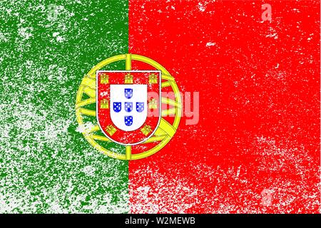 Le drapeau national du Portugal avec l'icône en rouge et vert avec blanc grunge Illustration de Vecteur