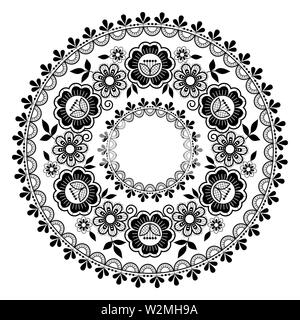 Dentelle ronde noire, modèle vecteur retro design mandala de fleurs et de tourbillons sur fond blanc. Beau mariage monochrome fond de dentelle Illustration de Vecteur