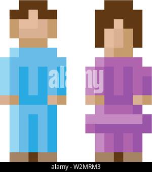 Homme Femme Homme Femme 8 Bit Pixel Icône Art Jeu Illustration de Vecteur