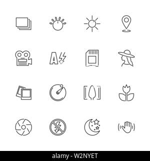 Photo, Video Mode outline icons set - symbole noir sur fond blanc. Photo, Video Mode Illustration Simple Symbole - bordée de simplicité signe. Télévision Vec Illustration de Vecteur