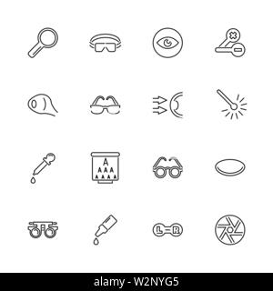 Soins des yeux et de l'Optométrie contours icons set - symbole noir sur fond blanc. Soins des yeux et de l'Optométrie Illustration Simple Symbole - simplicité d'inscription Illustration de Vecteur