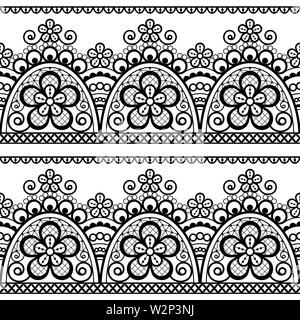 Vecteur dentelle motif transparent, détaillé, ornement rétro conception de dentelle avec des fleurs et des vagues en noir sur fond blanc Illustration de Vecteur