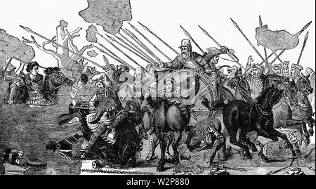 La bataille d'Issos est produite sur la plaine côtière stratégique chevauchant la rivière Pinarus dans la province turque de Hatay, près de la frontière avec la Syrie, puis le sud de l'Anatolie, le 5 novembre, 333 BC. Il a eu lieu entre la Ligue hellénique dirigé par Alexandre le Grand et l'Empire achéménide, dirigée par Darius III, et dans la deuxième grande bataille d'Alexandre à la conquête de l'Asie, l'invasion des troupes macédoniennes défait la Perse. Banque D'Images