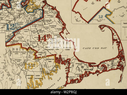 1901 14 District du Massachusetts détail Carte des districts du Congrès 12688 BPL Banque D'Images