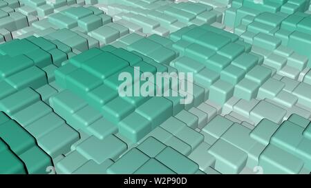 Bright colorful, dynamique et brillant carrés pleins flottant dans un contexte de forme ondulée. Arrière-plan de rendu 3D carrés ondulés colorés Banque D'Images
