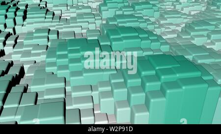 Bright colorful, dynamique et brillant carrés pleins flottant dans un contexte de forme ondulée. Arrière-plan de rendu 3D carrés ondulés colorés Banque D'Images