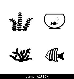 Habitants de l'aquarium. Les simples Vector Icons Set pour la vidéo, les applications mobiles, sites Web, projets d'impression et de votre conception. Illustration plat noir sur blanc Illustration de Vecteur