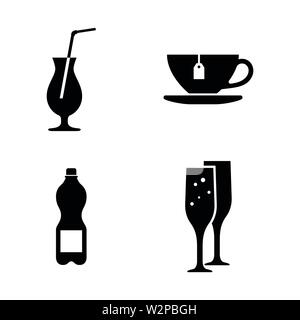 Les boissons. Les simples Vector Icons Set pour la vidéo, les applications mobiles, sites Web, projets d'impression et de votre conception. Illustration plat noir sur White Background Illustration de Vecteur