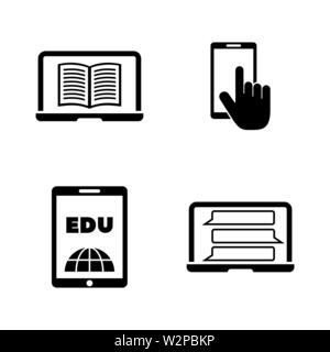 L'Université en ligne. Les simples Vector Icons Set pour la vidéo, les applications mobiles, sites Web, projets d'impression et de votre conception. Illustration plat noir sur blanc Illustration de Vecteur