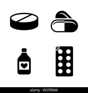 La médecine. Les simples Vector Icons Set pour la vidéo, les applications mobiles, sites Web, projets d'impression et de votre conception. Illustration plat noir sur blanc Backgrou Illustration de Vecteur