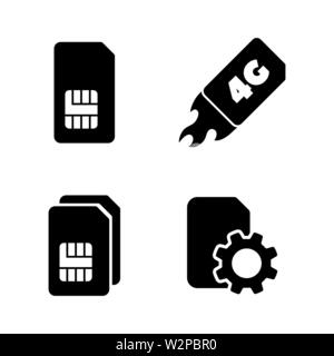 4G carte Sim. Les simples Vector Icons Set pour la vidéo, les applications mobiles, sites Web, projets d'impression et de votre conception. Illustration plat noir sur blanc Backg Illustration de Vecteur