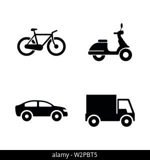 Les véhicules à roues de transport. Les simples Vector Icons Set pour la vidéo, les applications mobiles, sites Web, projets d'impression et de votre conception. Illustration plat noir Illustration de Vecteur