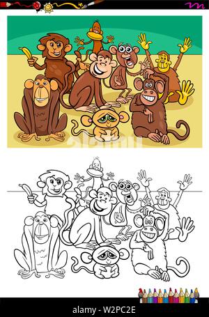 Cartoon Illustration de singes drôles personnages animaux Activité de coloriage Illustration de Vecteur