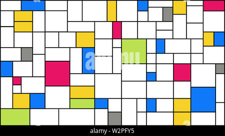 Neoplasticism (Piet Mondrian) motif d'imitation avec 2019 couleurs tendances. Texture de fond de grande taille. Banque D'Images