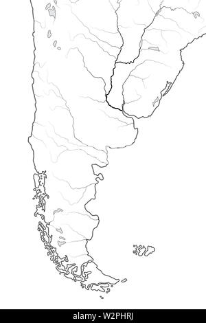 Carte mondiale de la patagonie EN AMÉRIQUE DU SUD : Argentine, Chili, Paraguay, Uruguay, Patagonia, Pampa, Andes, les cordillères, fleuve Paraná. Carte géographique. Banque D'Images