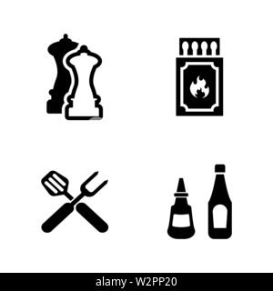 Poêle Grill. Les simples Vector Icons Set pour la vidéo, les applications mobiles, sites Web, projets d'impression et de votre conception. Illustration plat noir sur blanc Retour Illustration de Vecteur