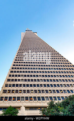 San Francisco, CA, USA, Octobre 2016 : La pyramide Transamerica vu du dessous. La Transamerica Pyramid est le plus grand bâtiment à San Francisco u Banque D'Images