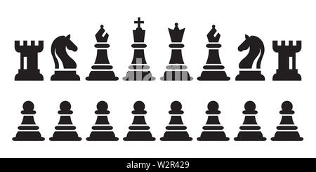 Des chiffres noirs Pièces Vector Illustration. Black Chess Icons Set. Seize objets, y compris le roi, La Reine, l'évêque, Chevalier, Tour, Pion. Banque D'Images